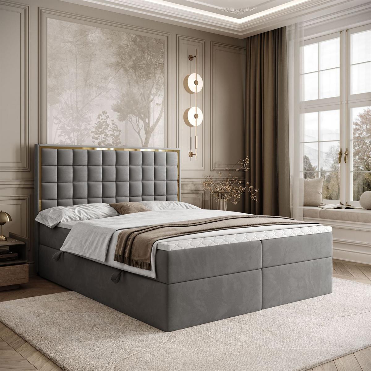 BOXSPRINGBETT ISADORA GOLD mit Bettkasten und Topper 140x200 cm Royal Velvet 250 - Grau, Textil - Lookway