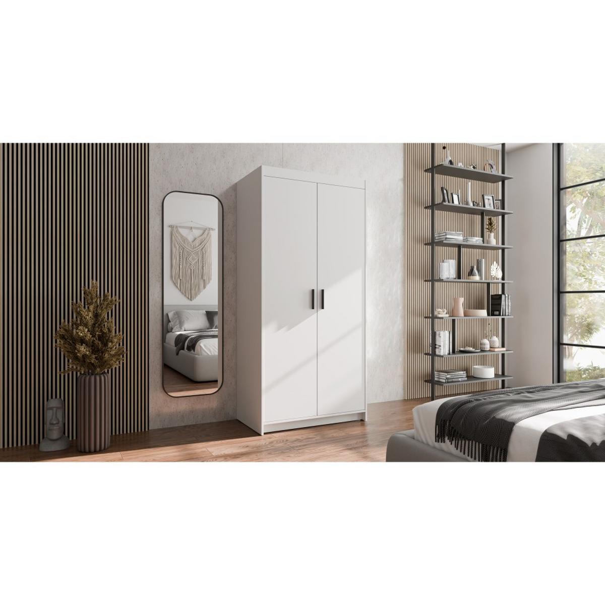 DREHTÜRENSCHRANK Elena mit 2 Türen, ohne Spiegel, Weiß - Weiß, Holzwerkstoff (90/190/53cm) - Beautysofa