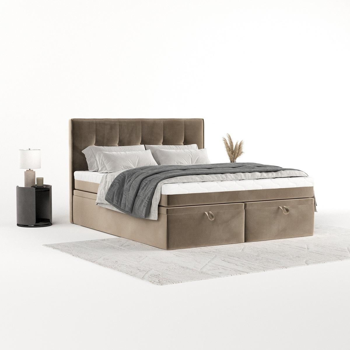 BOXBETT Arivo 200/200 cm Taupe im Paros Stoff - Taupe/Schwarz, Holz/Holzwerkstoff (200/200cm) - AltaBeds