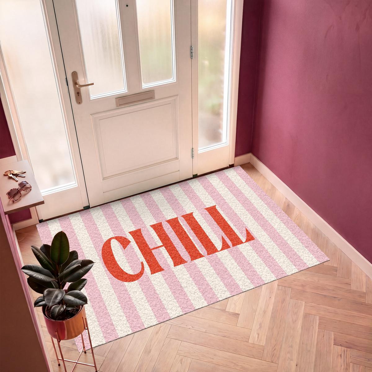 FUSSMATTE Zartrosa – Rot – Streifen – Chill 180x120 cm - Rosa, Kunststoff (180/0.4cm) - MuchoWow