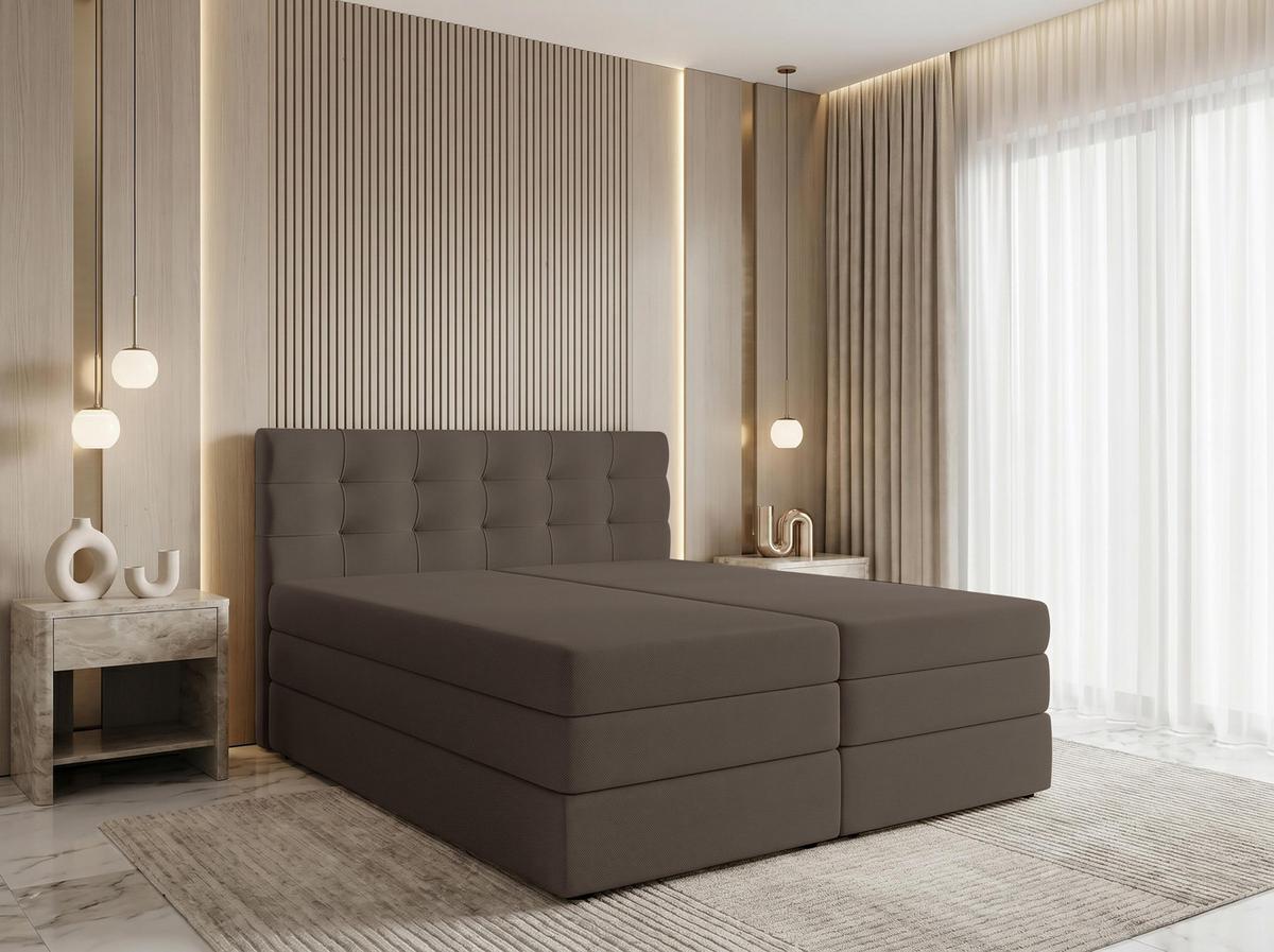 BOXSPRINGBETT FINIKE 140x200 cm mit Bettkasten und 2 Matratzen - Braun + TOPPER - Schwarz/Braun, Holz/Holzwerkstoff (140/200cm) - AX Living