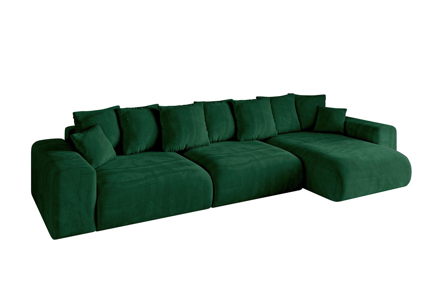 ECKSOFA Ottomane rechts ESKAR-L2 364x176x72 Dunkelgrün Cord - Dunkelgrün/Schwarz, Holzwerkstoff/Kunststoff (176/364cm) - ALTDECOR
