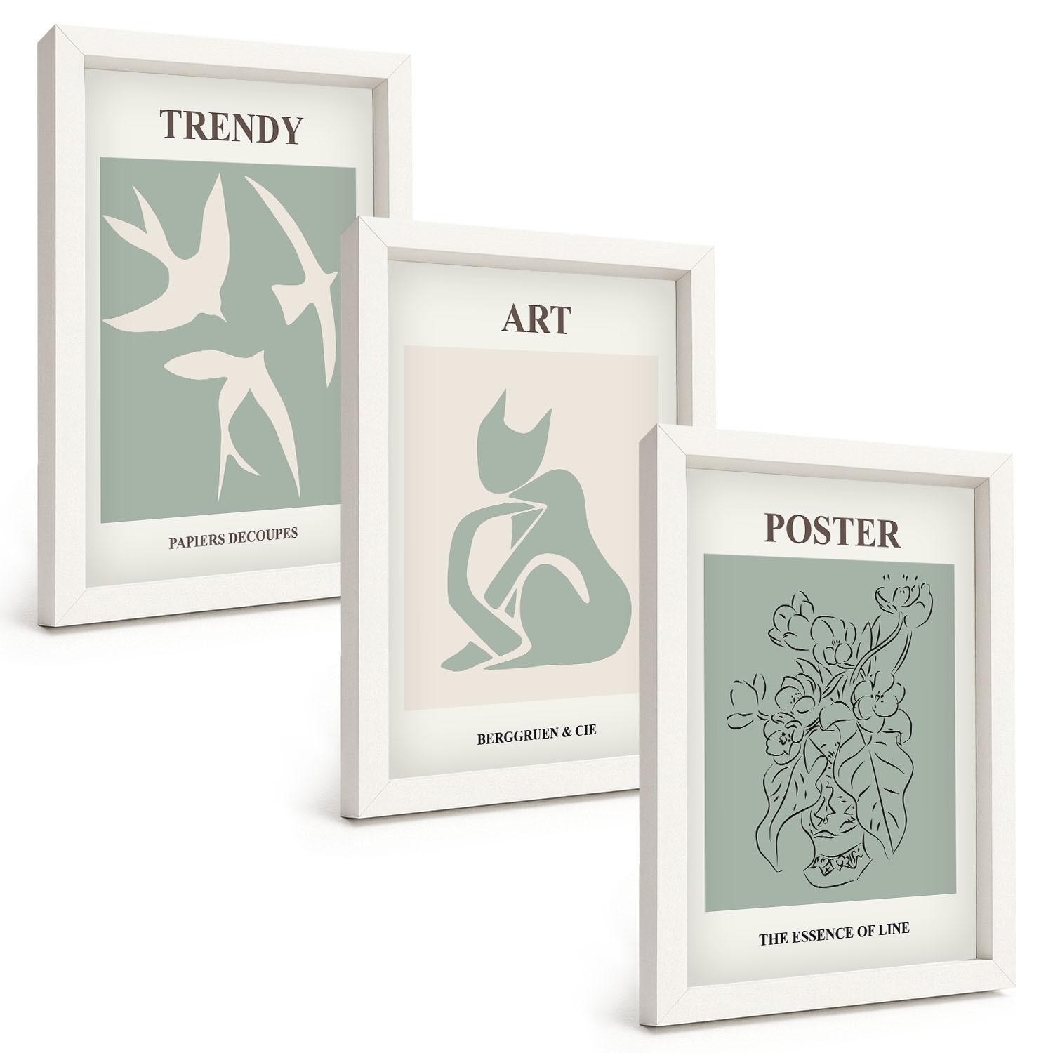 BILDER SET 3er Set - 20x30 cm Weißer Rahmen - Matisses stilvolle Illustrationen - Weiß, Kunststoff (20/30cm) - TULUP