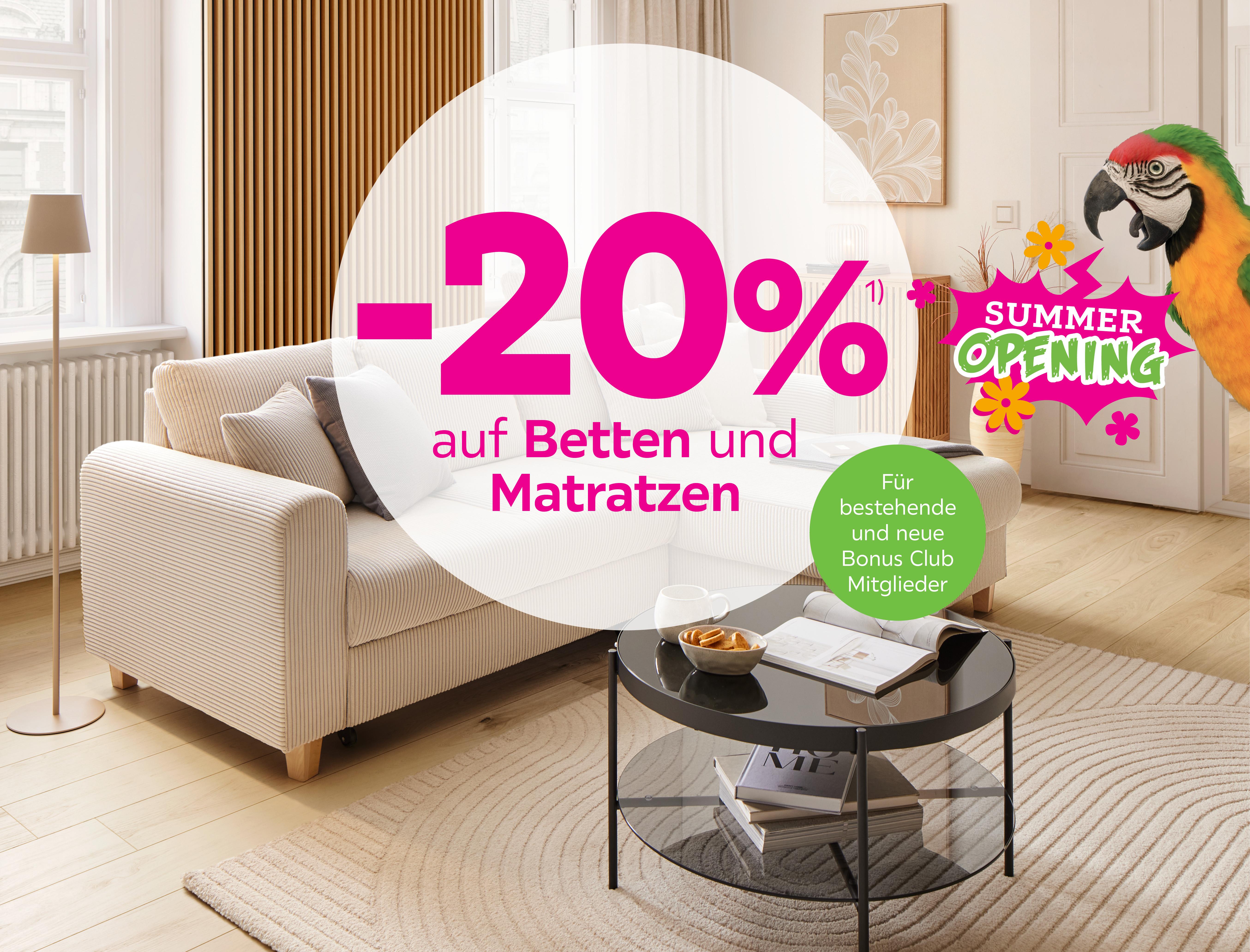 -20% auf Betten und Matratzen für Bonus Club Mitglieder + Zustellung nur 49€