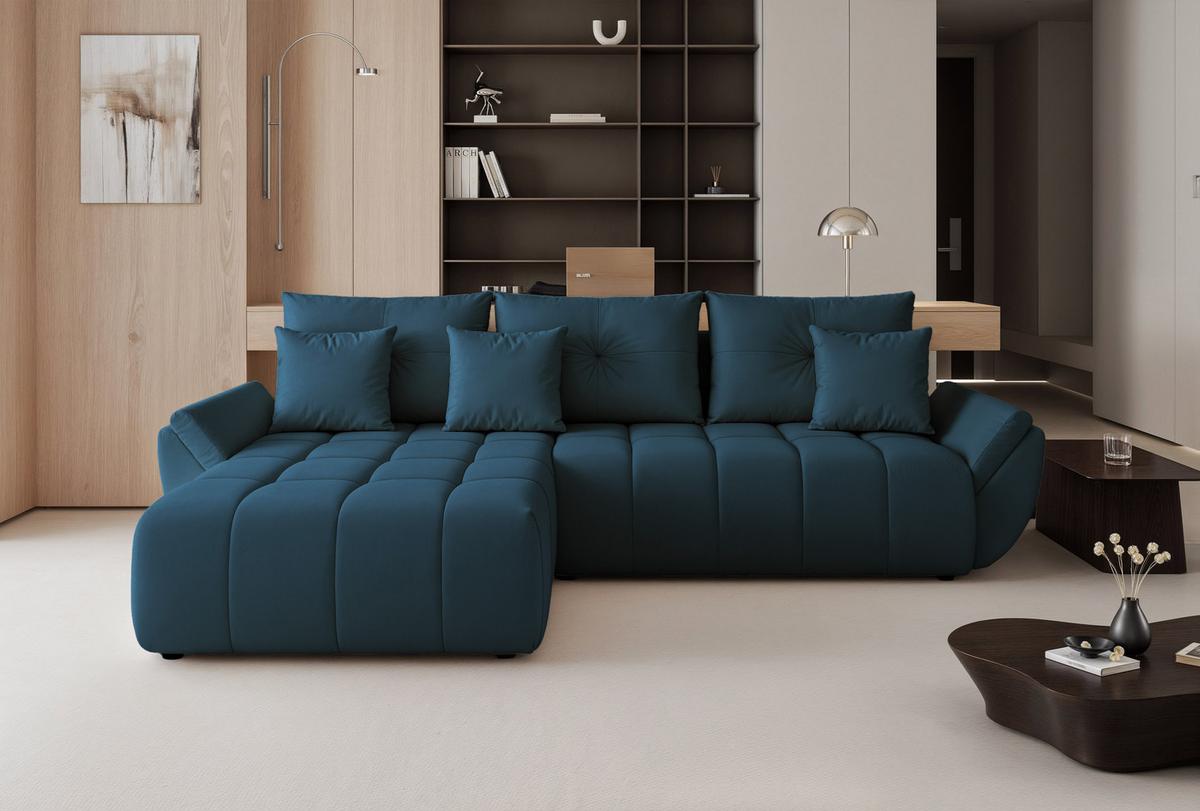 ECKSOFA ARO mit Schlaffunktion und Bettkasten Marineblau - Schwarz/Dunkelblau, Kunststoff/Textil (280/190cm) - Idohome