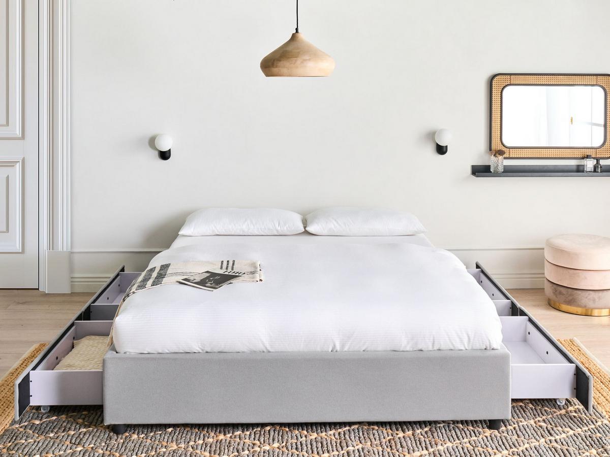 BETT 140/200 cm Hellgrau Prades - Hellgrau, Textil (140/200cm) - Beliani