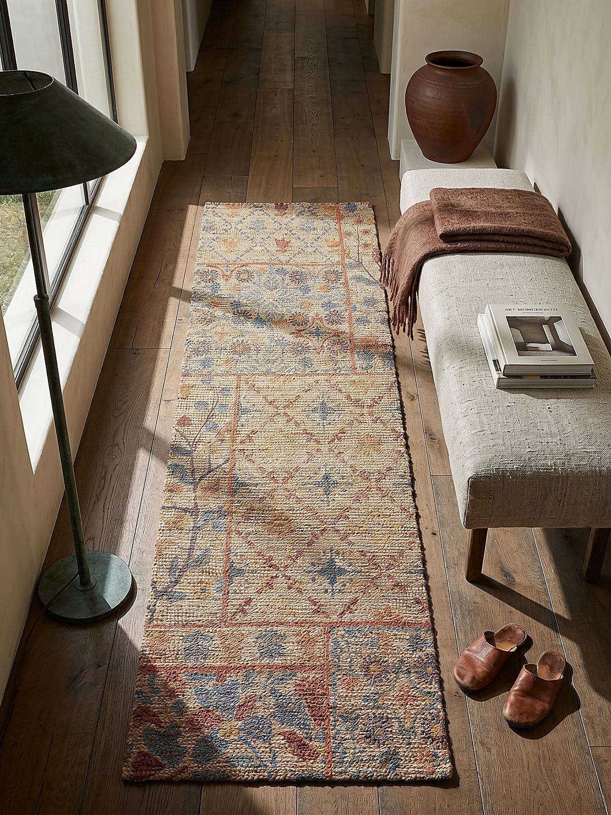JUTETEPPICH handgewebt AVILL, im Boho-Stil, Natur-Blau, 60 x 230 cm - Beige, Textil (230/60cm) - KADIMA DESIGN