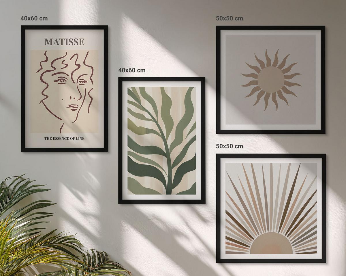 BILDER SET 4er Set - 50x50 cm & 40x60 cm Schwarzer Rahmen - Abstrakte Pflanzenmuster - Schwarz, Kunststoff (50/50cm) - TULUP
