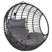 HÄNGESESSEL PE Rattan schwarz/grau mit Sitzkissen 99 cm Aspio - Schwarz/Grau, Kunststoff (99/99/65cm) - Beliani