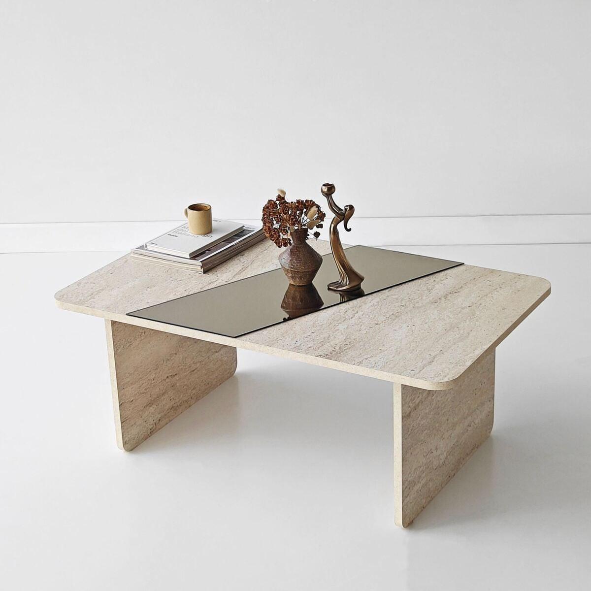 COUCHTISCH mit rechteckiger Spiegelplatte 100/60/40 cm - Beige, Holzwerkstoff (7/60/40cm) - Calicosy