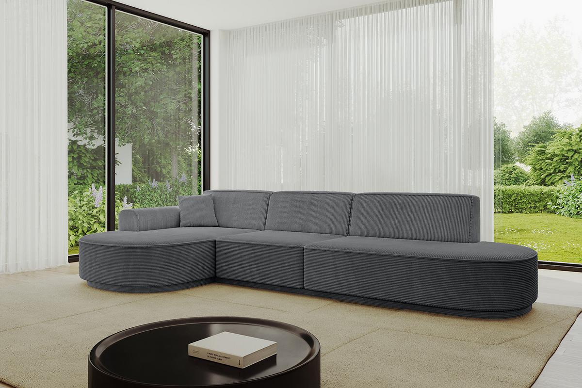 ECKSOFA Ottomane Links MARI-L2-v3 - 328x171x83 cm Dunkelgrau Cord - Dunkelgrau/Schwarz, Holzwerkstoff/Kunststoff (328/171cm) - ALTDECOR
