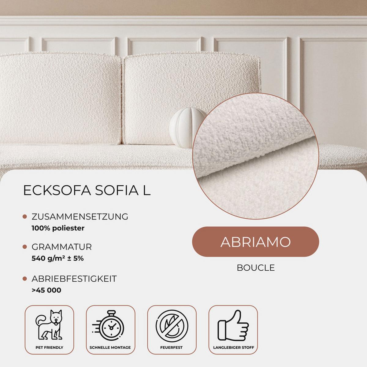 2-SITZER-SOFA SOFIA Bouclé-Stoff in Weiß - Schwarz/Weiß, Kunststoff/Textil (234/88/101cm) - Idohome