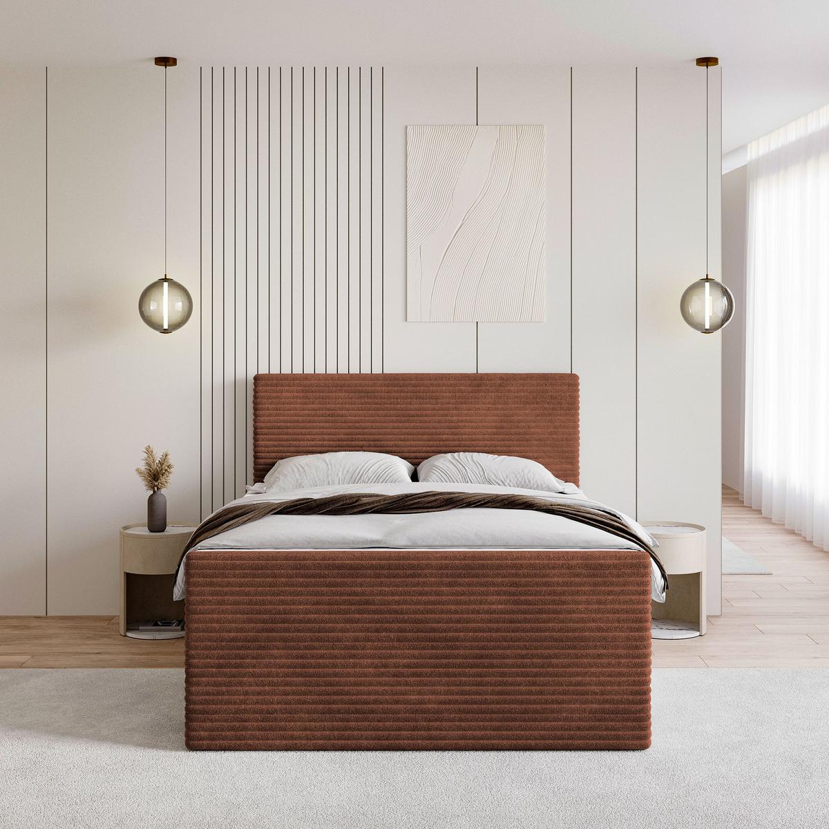 BOXBETT NOLEN 160x200 cm mit Matratze und Topper - Braun - Braun, Holz (160/200cm) - MASSENO