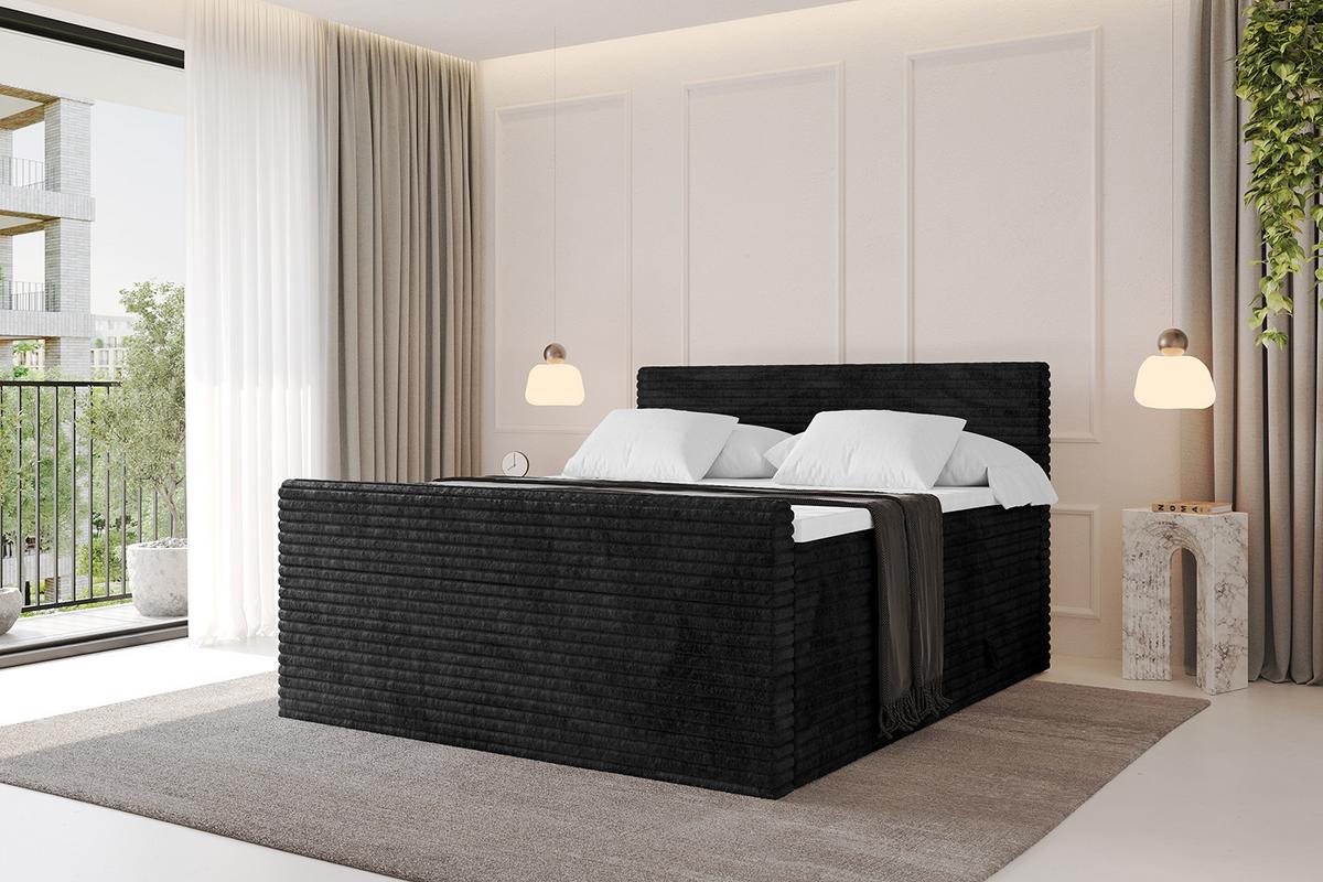 BOXSPRINGBETT mit Matratze H3|H4 und Lattenrost - TOLO-Z KING-v1 120x200 Cord - Schwarz - Schwarz, Holzwerkstoff (120/200cm)