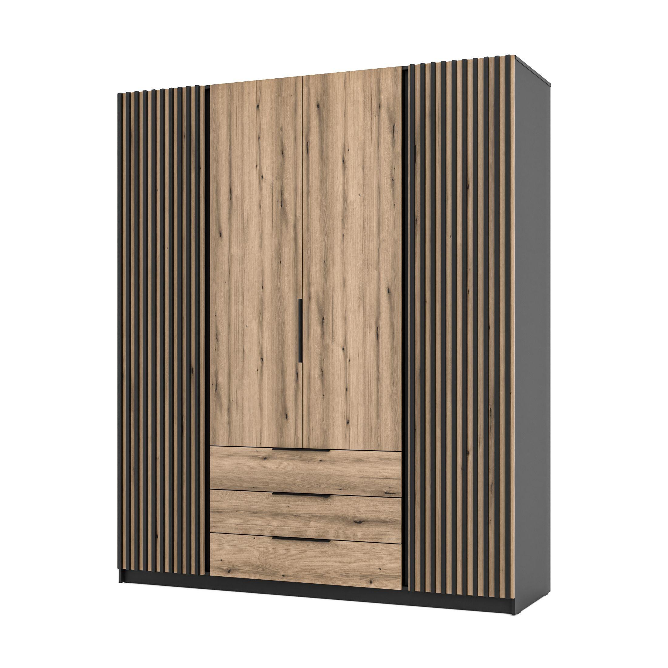 DREHTÜRENSCHRANK CAGLIARI 200/239/61,9cm 4-türig Schwarz - Goldfarben/Schwarz, Holzwerkstoff (200/239/61.9cm) - MASSENO