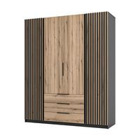 DREHTÜRENSCHRANK CAGLIARI 200/239/61,9cm 4-türig Schwarz - Goldfarben/Schwarz, Holzwerkstoff (200/239/61.9cm) - MASSENO