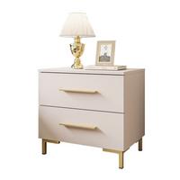 NACHTTISCH LINA KASCHMIR mit LED-Beleuchtung, goldenen Beinen und Griffen - Kaschmir/Goldfarben, Holzwerkstoff (55/52/37cm) - Lookway