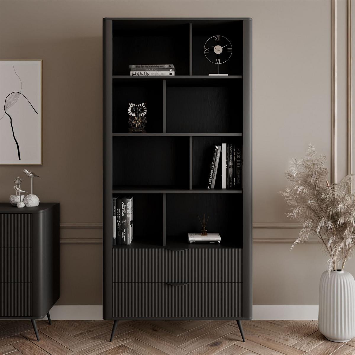 REGAL SCARLETT MIT SCHUBLADEN SCHWARZ - Schwarz, Holzwerkstoff (88/193.8/38cm) - Lookway