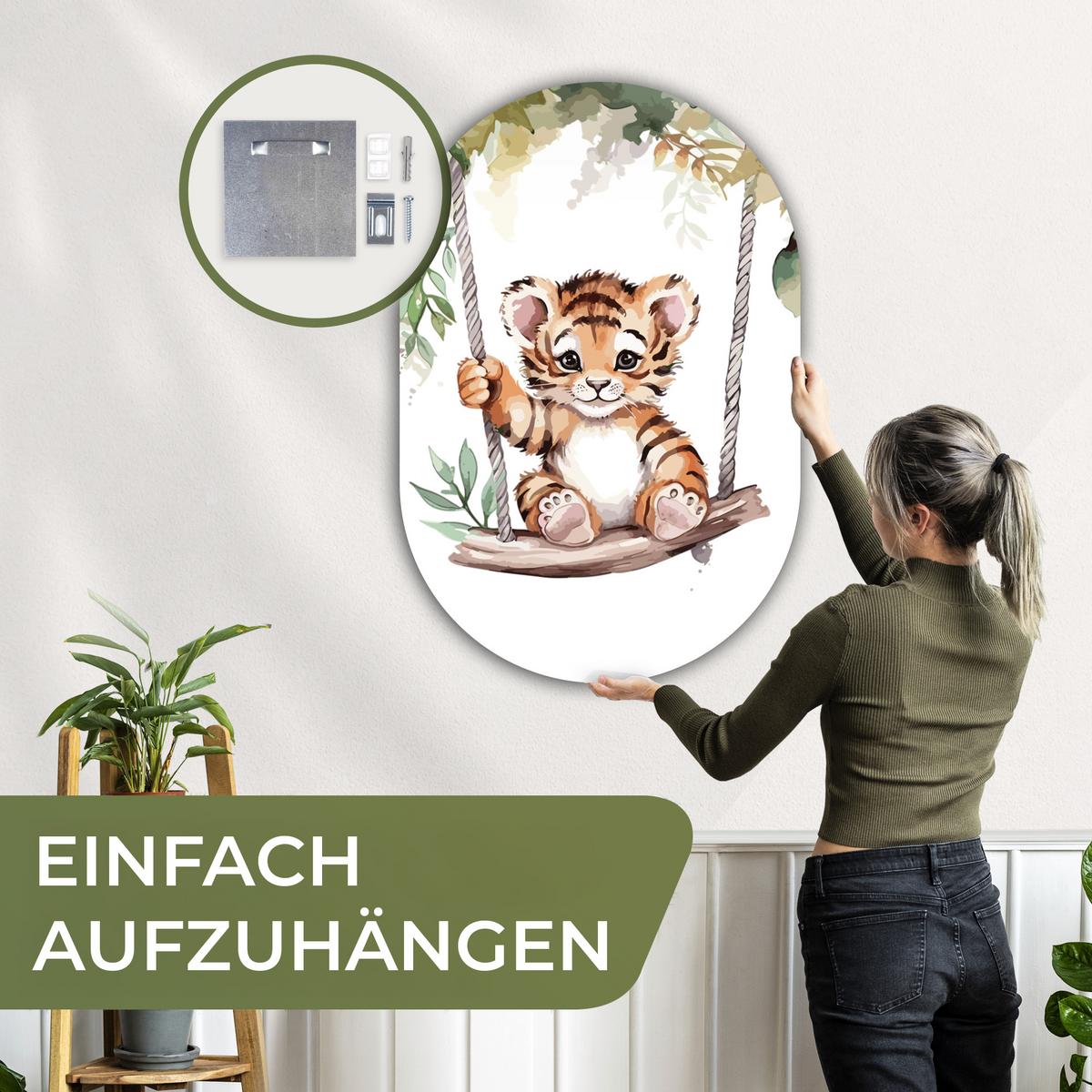 WANDBILD Tiger - Tier - Kinder - Dschungel Deko Groß 80x120 cm - Dunkelorange, Kunststoff (80/120cm) - MuchoWow
