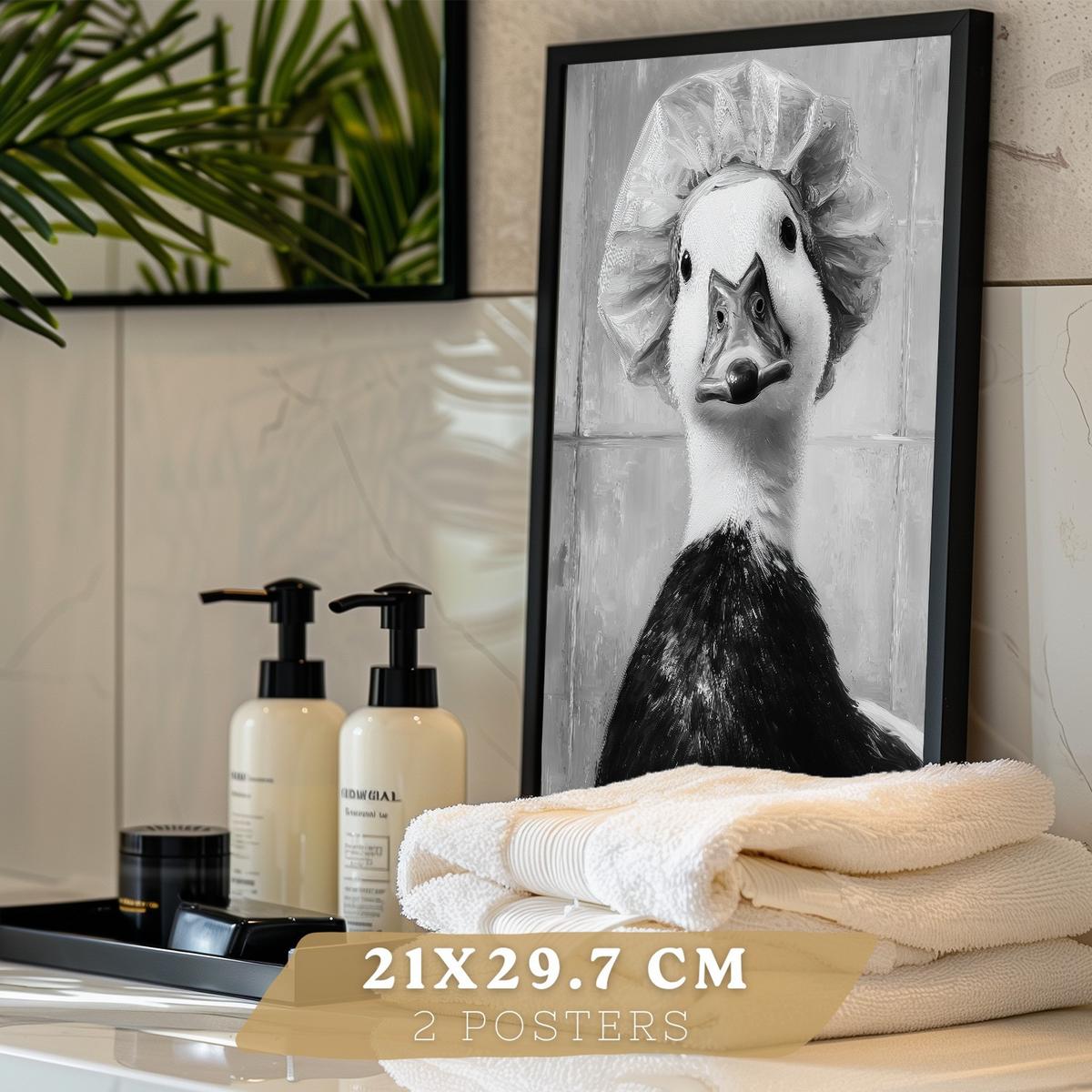 POSTER 2er-Set lustige Tiermotive in Schwarz-Weiß fürs Badezimmer, witzige für Toilette, Bad, minimalistischer Stil Schwarzer Rahmen A4 - Schwarz, Papier (29.7/21/3cm) - Nacnic