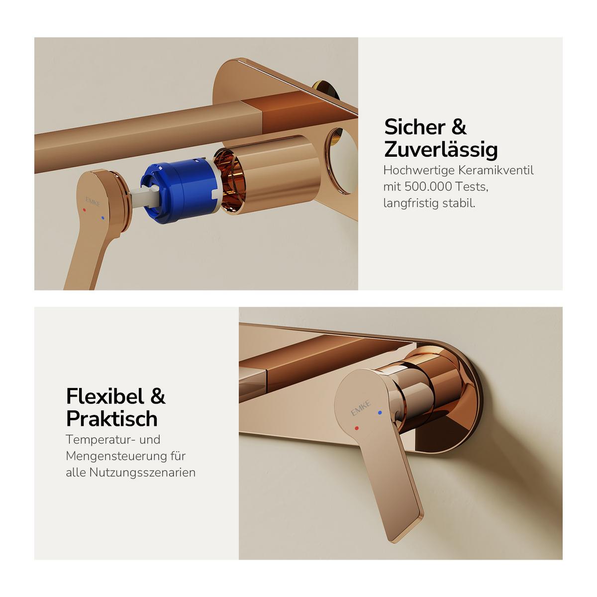 WASCHTISCHARMATUR mit Luftsprudler Messing Rosengold 21/21,5/7 cm - Roségold, Metall (21/7/28.8cm) - EMKE