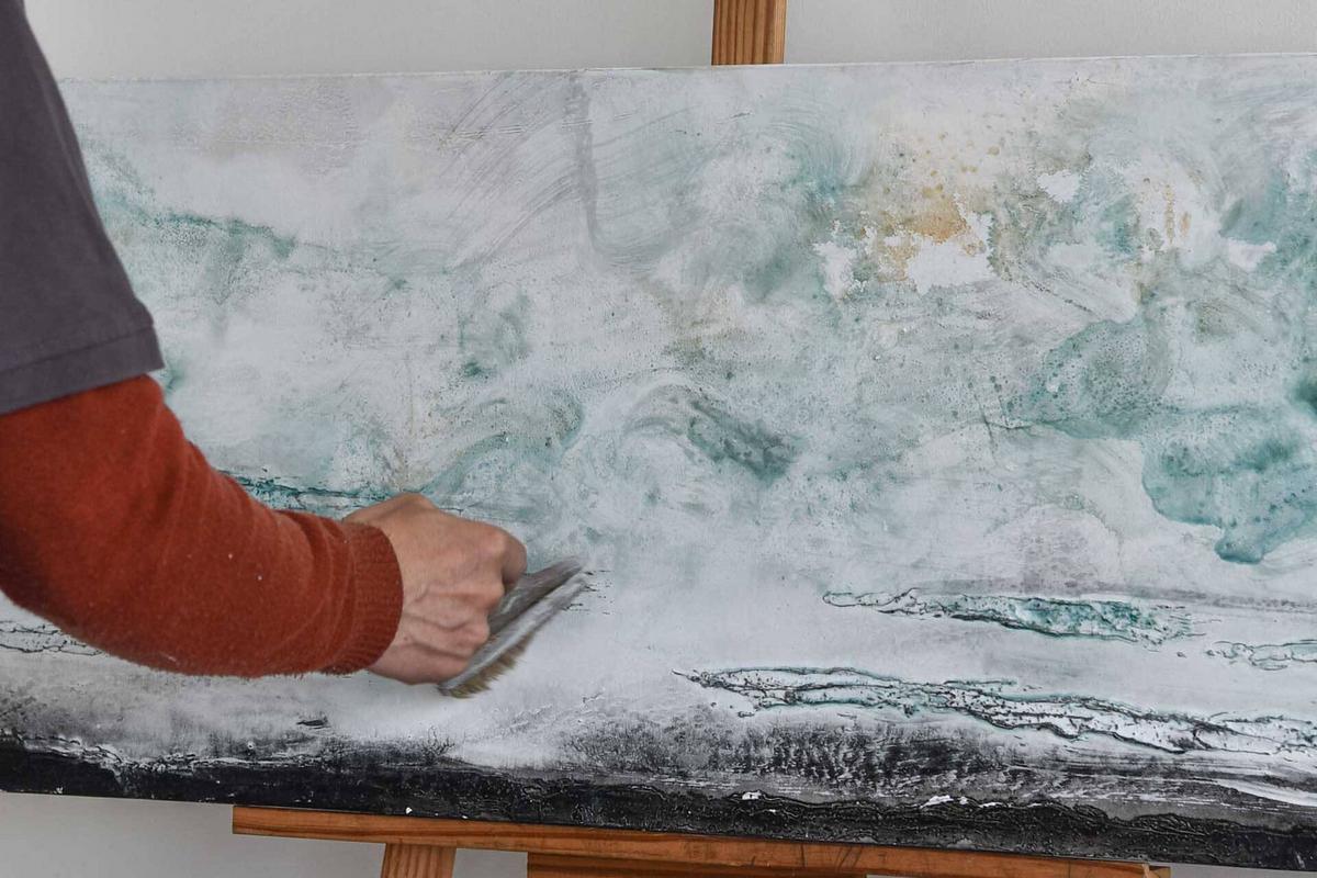 ACRYLBILD HANDGEMALT 120/40 cm - Blau, Holz/Textil (120/40cm) - KUNSTLOFT