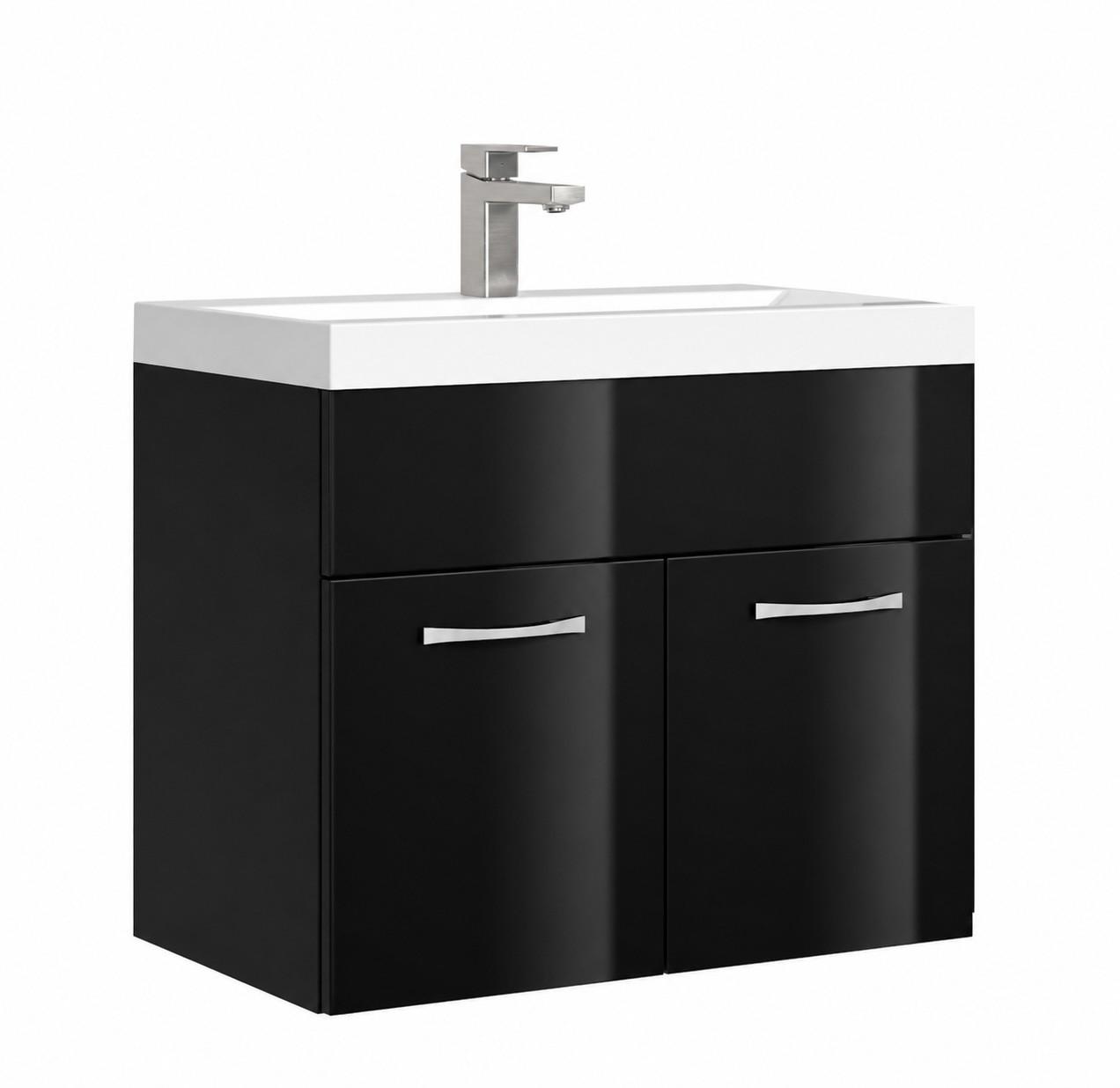 BADMÖBEL-SET Montreal 2 Teile Schwarz Hochglanz - 60 x 35 x 51 cm - Schwarz, Holz (60/51/35cm) - Badplaats