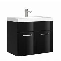 BADMÖBEL-SET Montreal 2 Teile Schwarz Hochglanz - 60 x 35 x 51 cm - Schwarz, Holz (60/51/35cm) - Badplaats