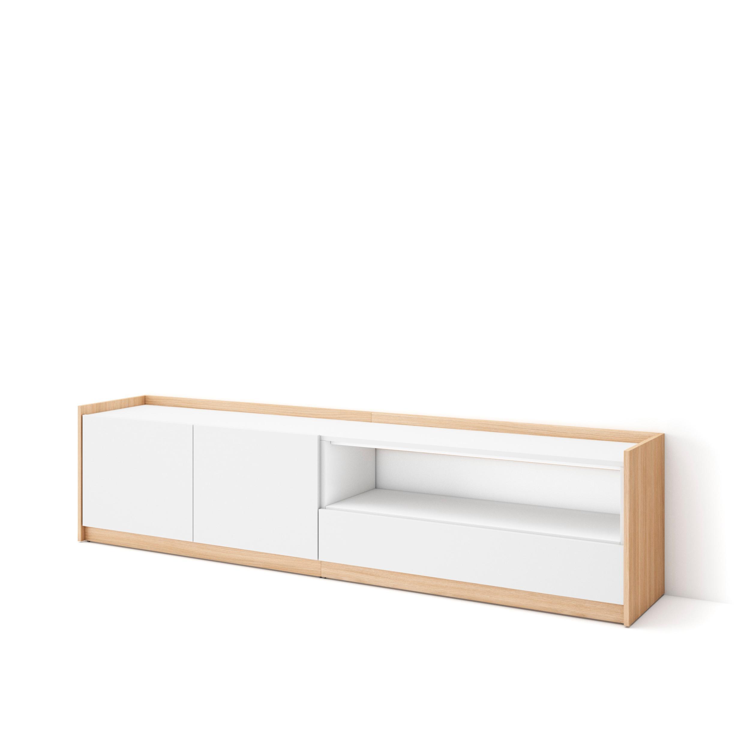 LOWBOARD, Weiß und Eiche Soft, 207/37/50cm - Weiß, Holzwerkstoff (207/50/37cm) - Skraut Home