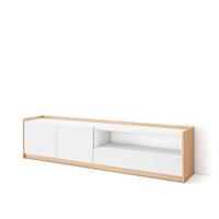 LOWBOARD, Weiß und Eiche Soft, 207/37/50cm - Weiß, Holzwerkstoff (207/50/37cm) - Skraut Home