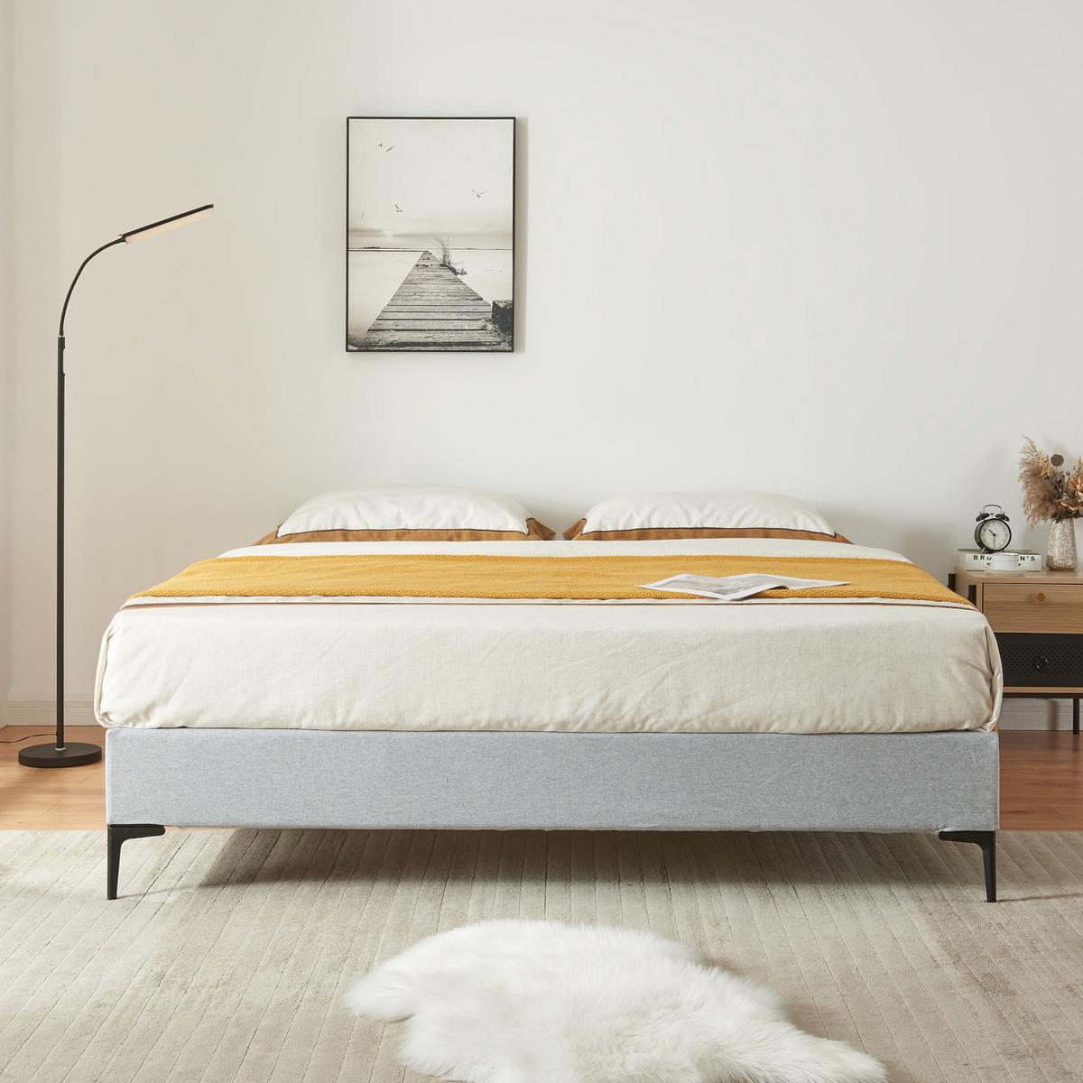 BETTRAHMEN Lilla - Hellgrau, Holzwerkstoff/Textil (160/200cm) - [en.casa]