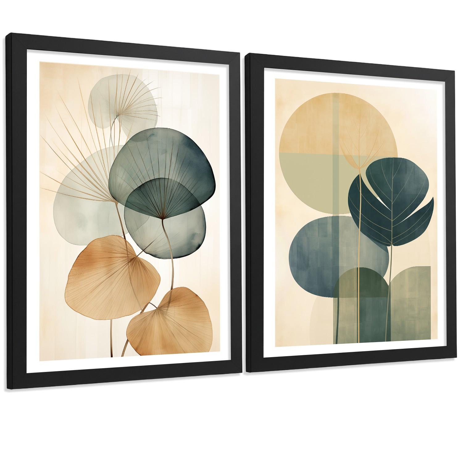 POSTER 2er Bilder-Set Wandbilder Geometrische Blumen modern Wohnzimmer Deko, Schlafzimmer, Küche, Badezimmer Schwarzer Rahmen A3 - Schwarz, Papier (29.7/1/42cm) - Nacnic