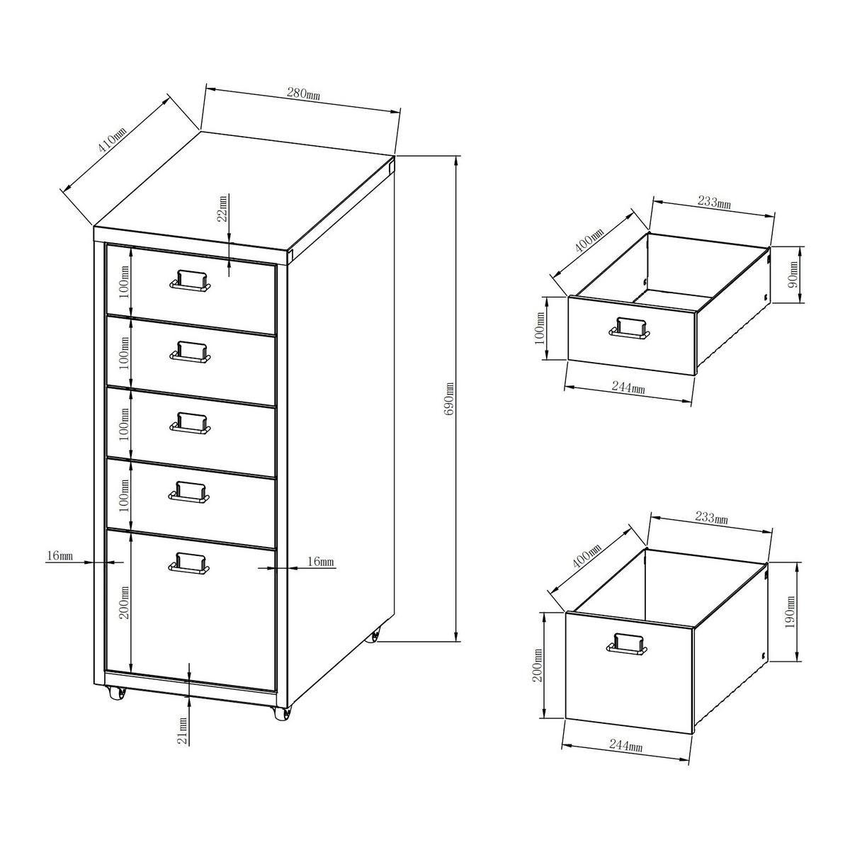 ROLLCONTAINER Kökar - Grau, Metall (28/69/41cm) - [en.casa]