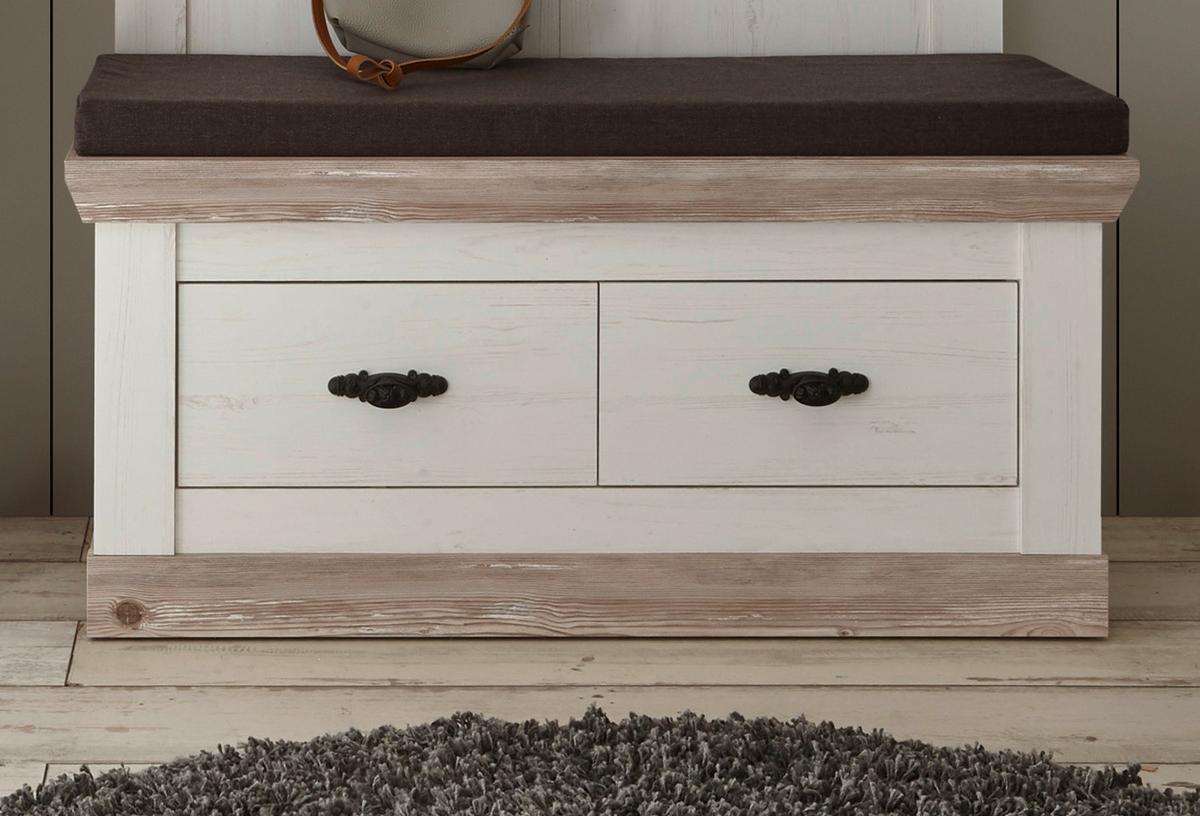 GARDEROBEN-SITZBANK Pinie Oslo Pinie Landhaus, Garderobenbank, 107 x 48 cm - Anthrazit/Weiß, Holzwerkstoff/Metall (107/50/45cm) - Furn.Design
