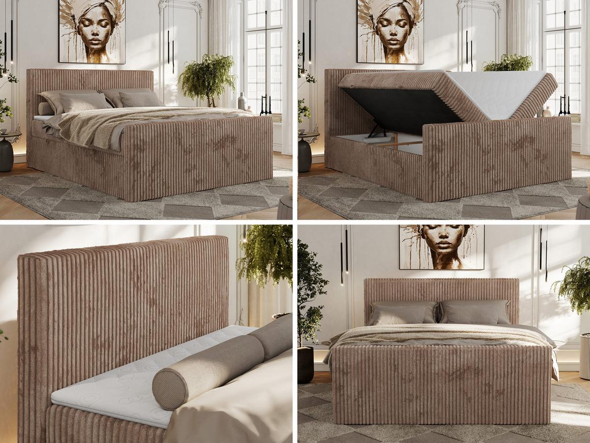 BOXBETT TILIANO DUO 180/200 - Braun Cord - H3 - Braun, Textil (180/200cm) - MKS