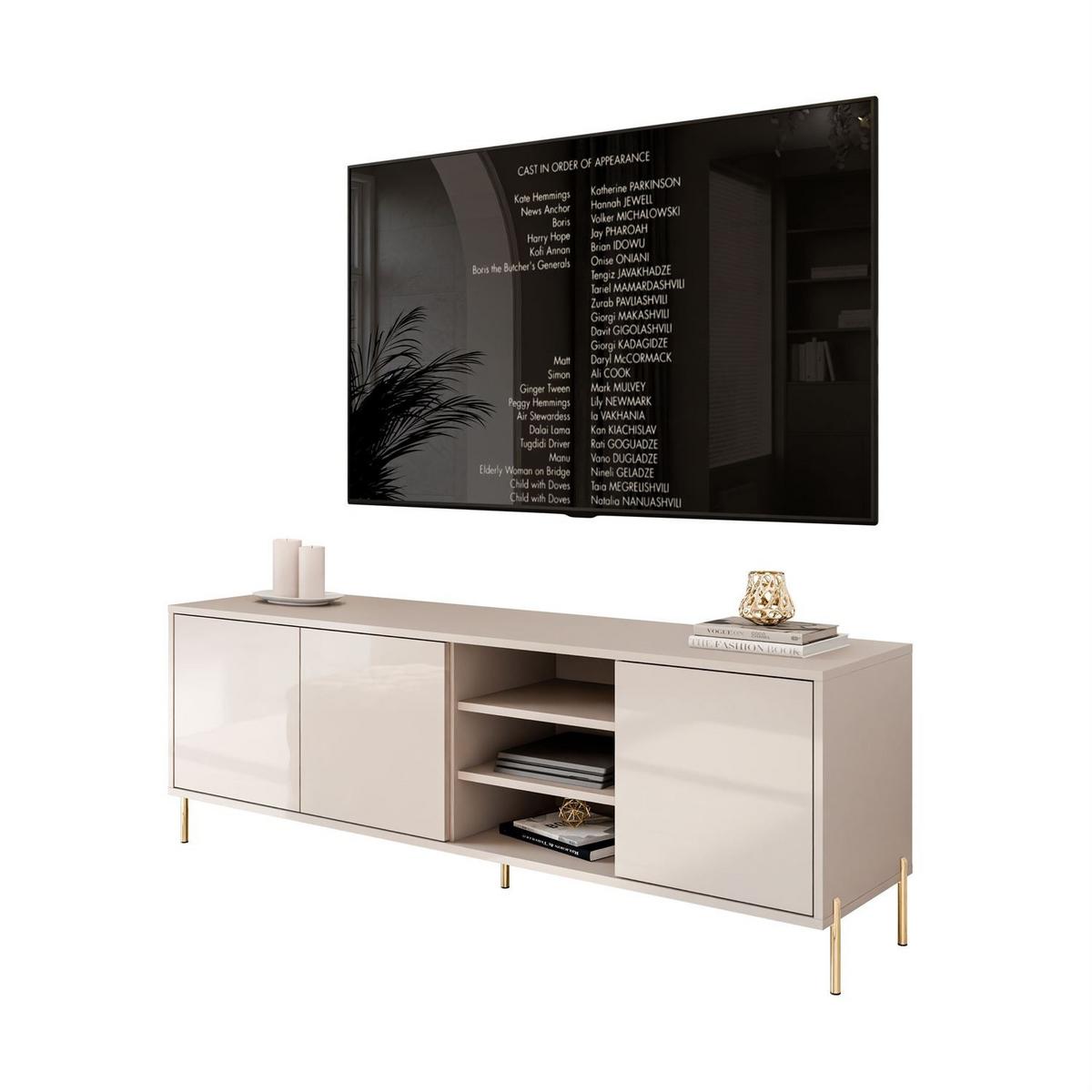 TV-SCHRANK SANAYI Kaschmir Hochglanz – gerade goldene Beine - Kaschmir, Holzwerkstoff (156/60/38cm) - Lookway