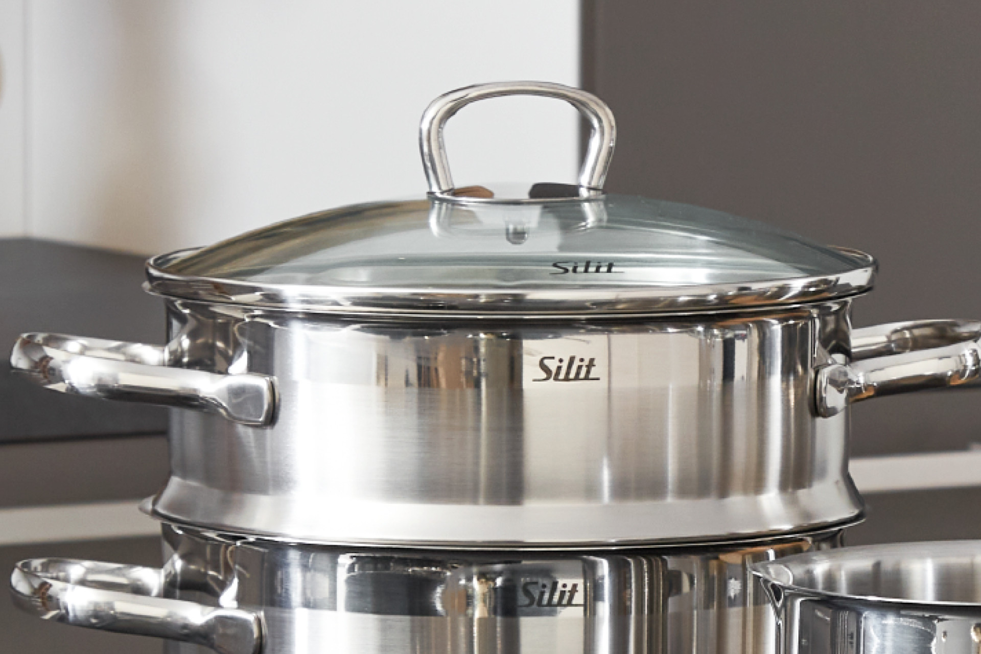 Kochtöpfe 14-teilig Edelstahl rostfrei runde Form mit Glasdeckeln 