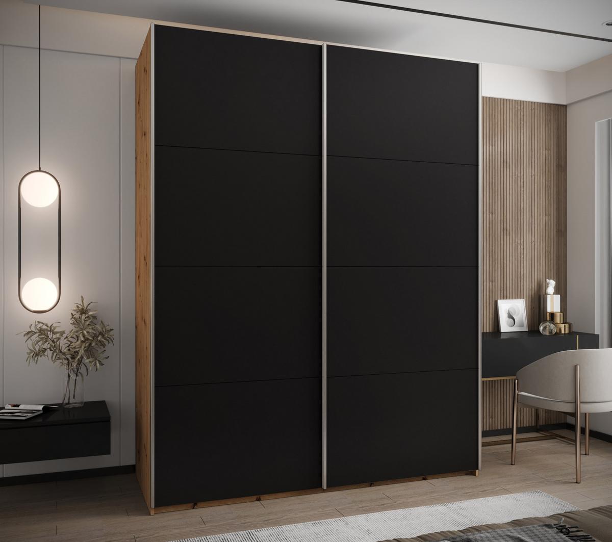 SCHWEBETÜRENSCHRANK 245,5/200/64 2-türig - Silberfarben/Schwarz, Holz/Metall (200/245/64cm) - Abiks Möbel