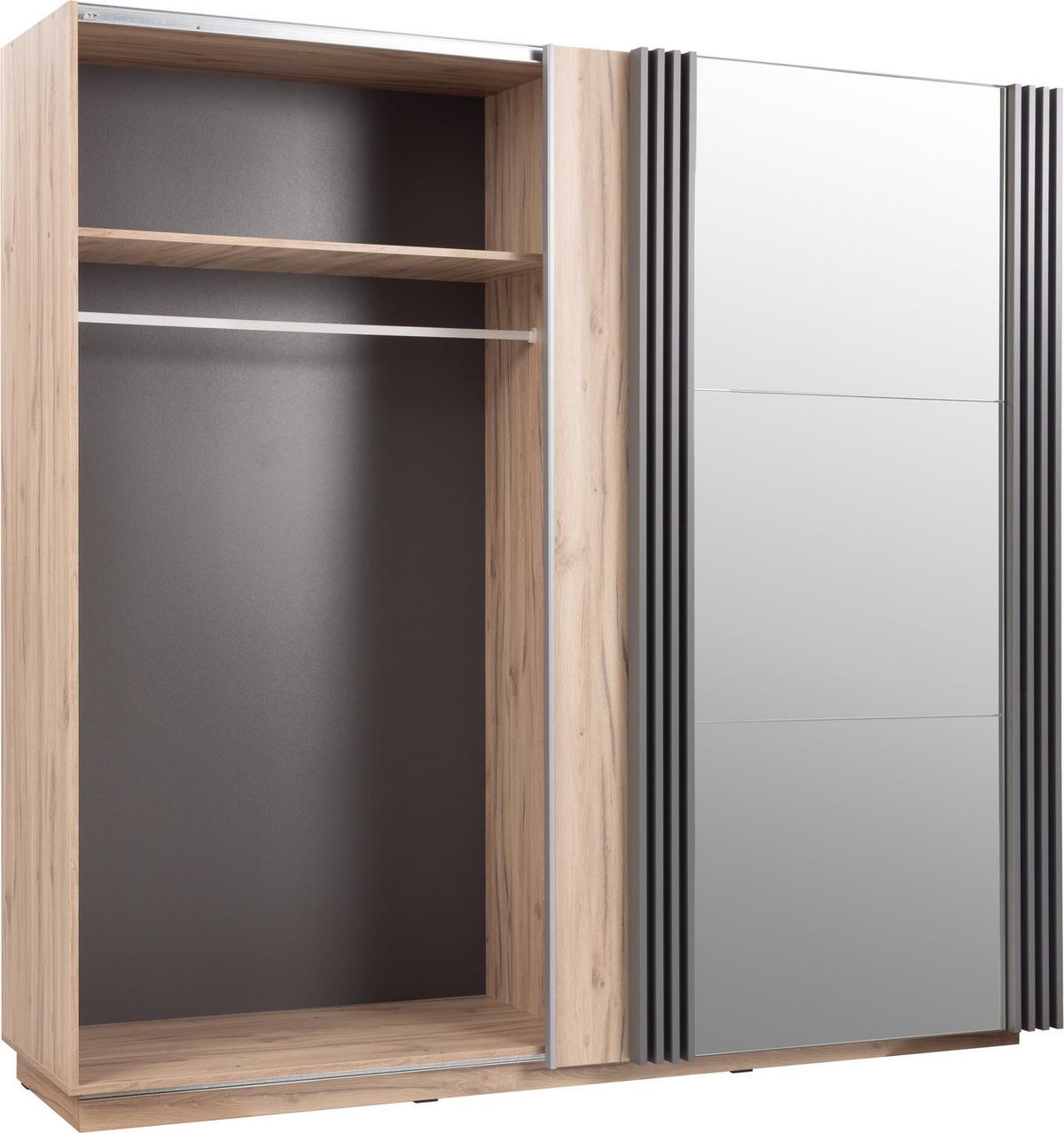 SCHWEBETÜRENSCHRANK PUNTO 215/210/61cm -türig mit Spiegel Eichefarben - Eichefarben/Anthrazit, Holzwerkstoff (215/210/61cm) - MASSENO