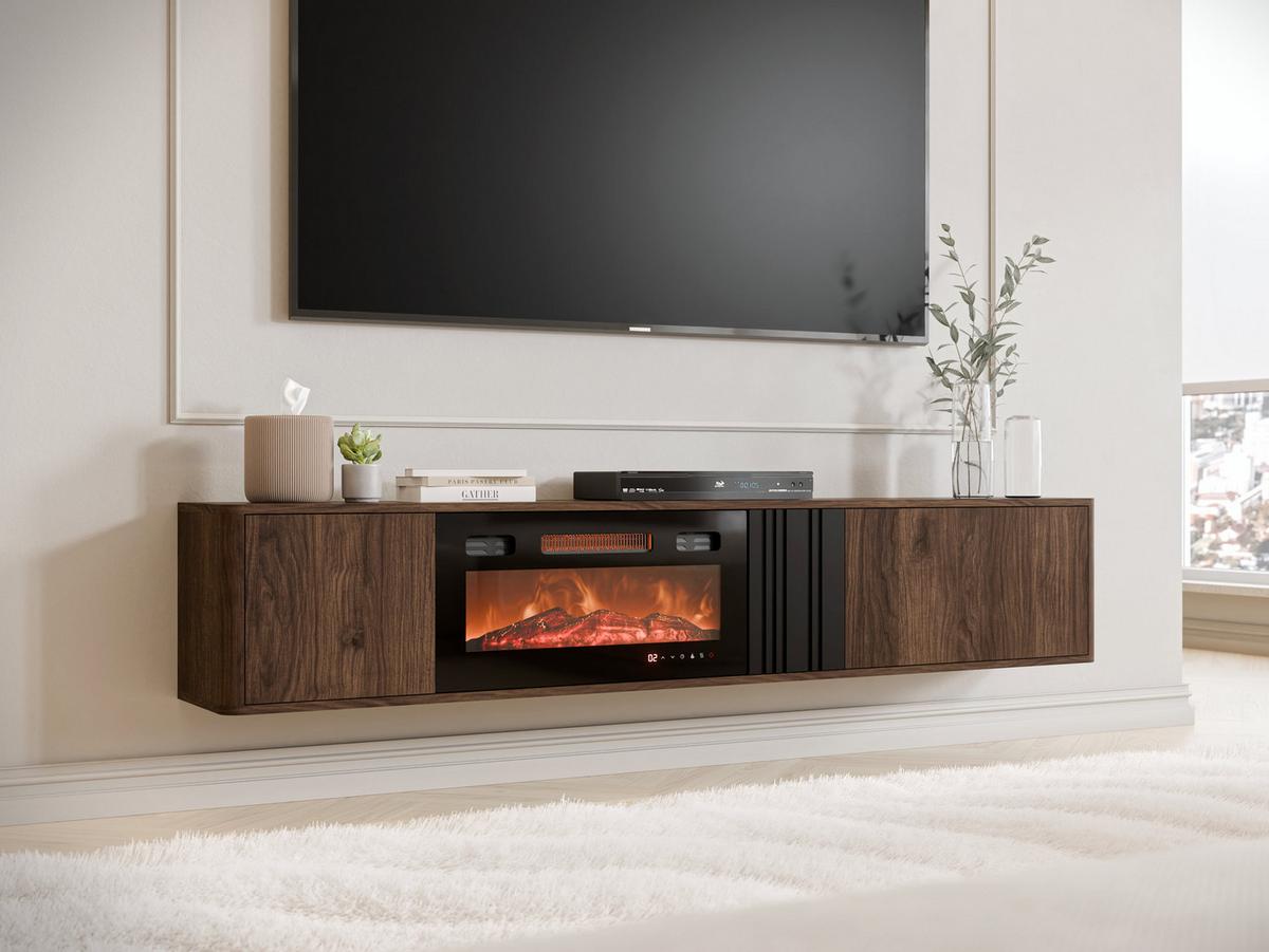 TV-LOWBOARD Philippe 190 mit Kamin - Nussbaumfarben/Schwarz, Holzwerkstoff (190/36/31cm) - MIRJAN24