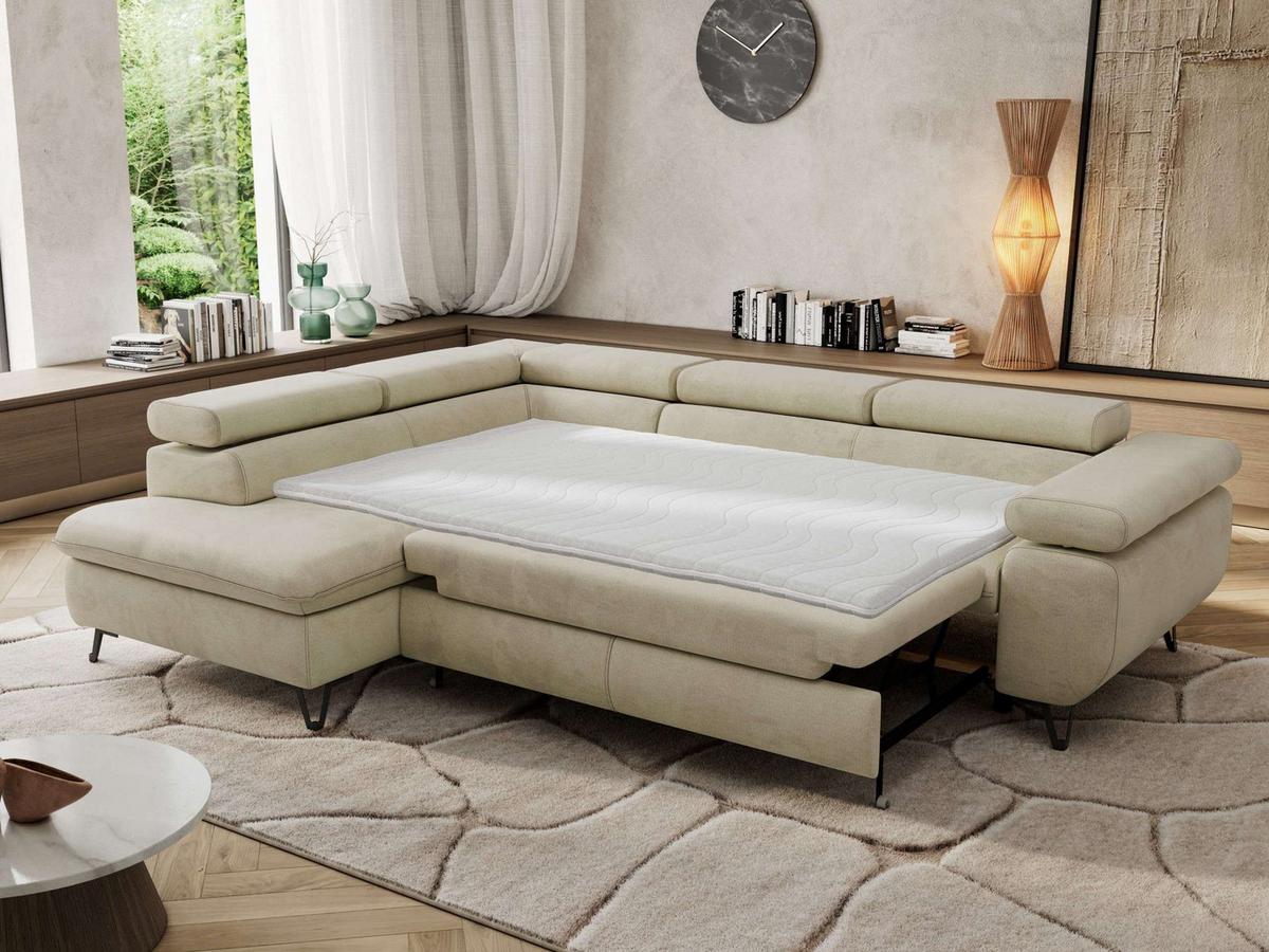 ECKSOFA PABLO L Beige Velvet - Links Seite mit T25 Topper - Beige/Schwarz, Textil/Metall (208/273cm) - MKS