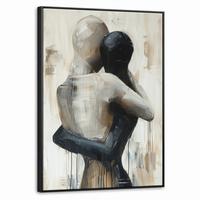 LEINWAND Bilder mit Rahmen - Abstrakt - Liebe - Schwarz und weiß - Modern - 70x100 - Schwarz, Textil (70/100cm) - MuchoWow