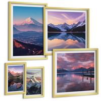 BILDER SET 5er Set - 50x50 cm & 20x30 cm & 40x60 cm Goldrahmen - Nachtstadt mit Neonlichtern - Goldfarben, Kunststoff (40/60cm) - TULUP