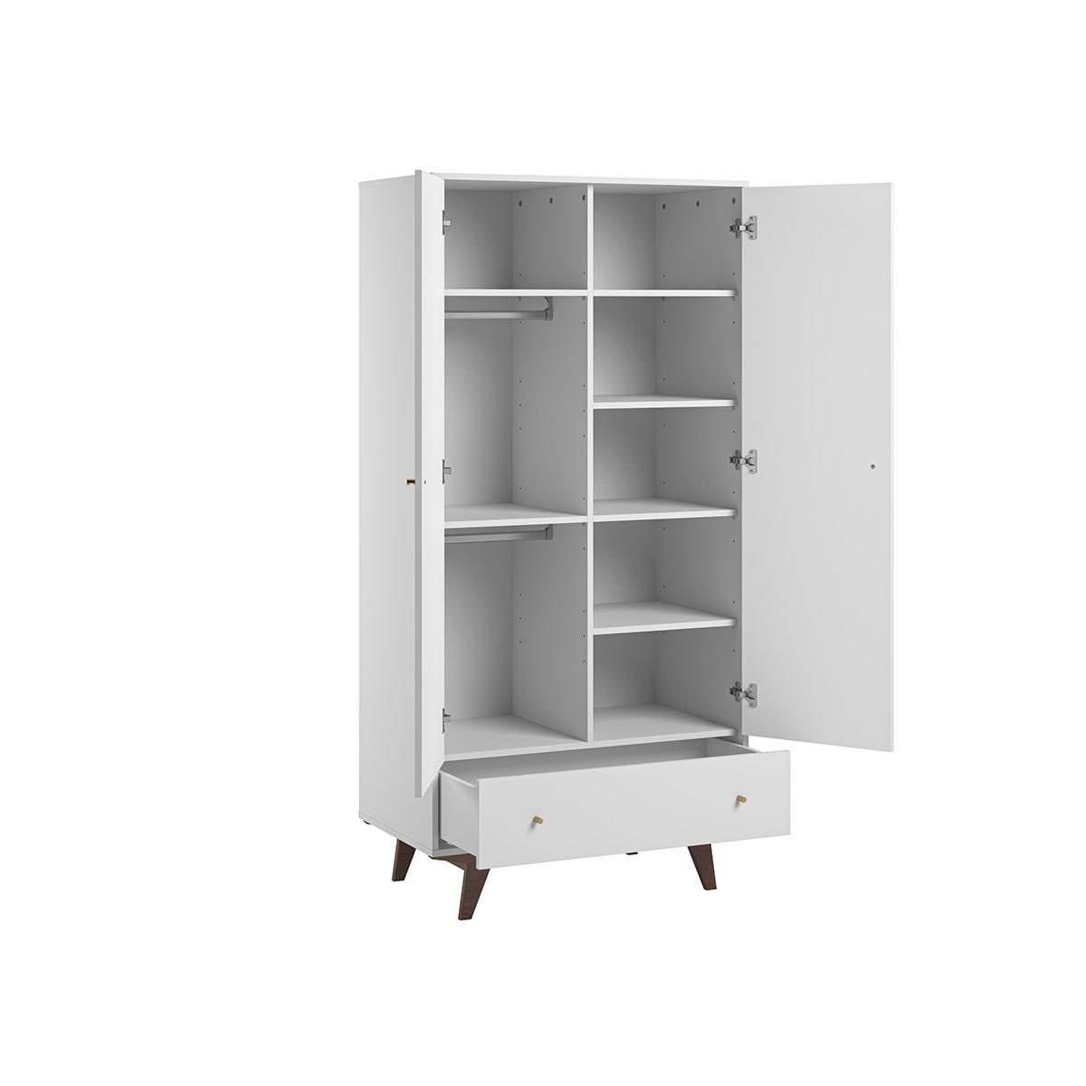 SCHRANK 2 Türen Mid Weiß und Holz - Weiß, Holzwerkstoff (90/185/50cm) - Petits-meubles