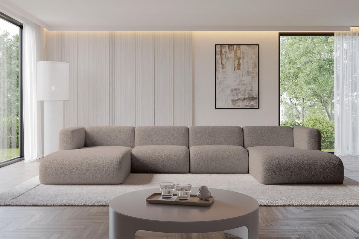 WOHNLANDSCHAFT MIRA-U2 408x179x70 Braun Bouclé - Dunkelbraun/Schwarz, Holzwerkstoff/Kunststoff (408/70/179cm) - ALTDECOR