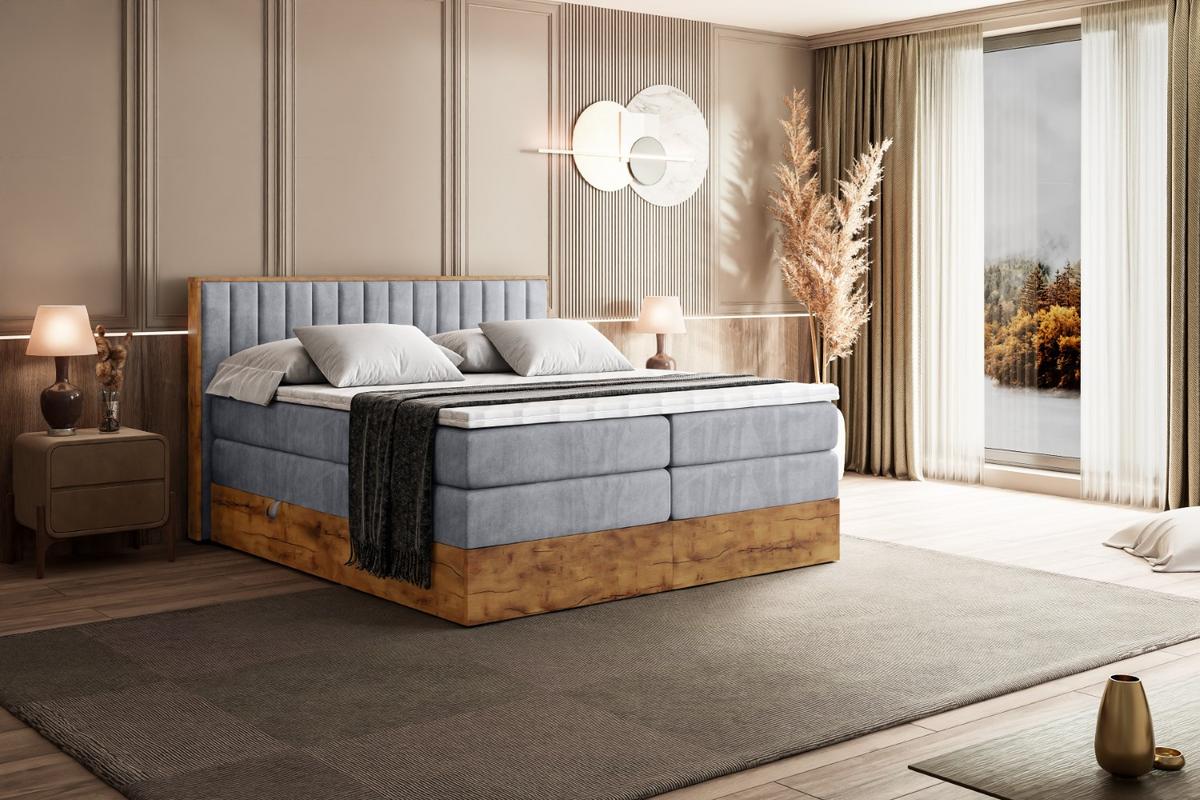 BOXSPRINGBETT mit Matratze H3|H4 und Lattenrost - LOLLI4 KING-140x200 - Grau Monolith - Grau, Holzwerkstoff (140/200cm) - ALTDECOR