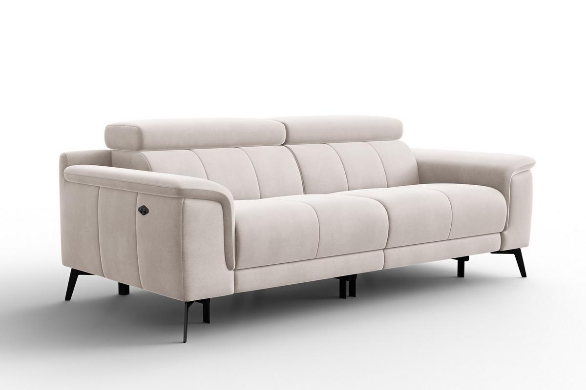 SOFA RELAX FIERO 3-Sitzer, Beiger Veloursstoff - Beige/Schwarz, Holz/Textil (212/82/103cm) - Courtois Laville