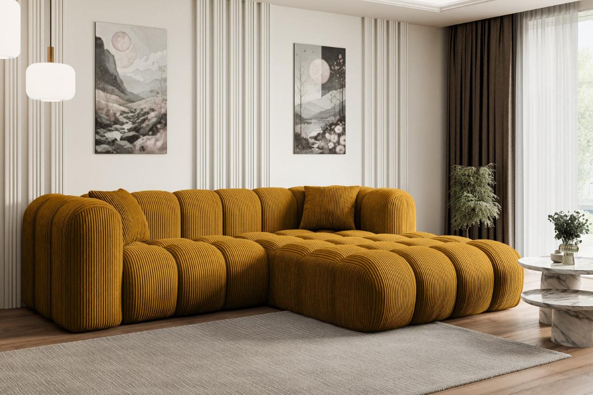 ECKSOFA Ottomane Rechts OLEA-L1 - 231x173x74 cm Senfgelb - Currygelb/Schwarz, Holzwerkstoff/Kunststoff (231/173cm) - ALTDECOR