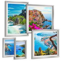 BILDER SET 5er Set - 50x50 cm & 20x30 cm & 40x60 cm Silberner Rahmen - Winterwald-Blaublume - Silberfarben, Kunststoff (40/60cm) - TULUP