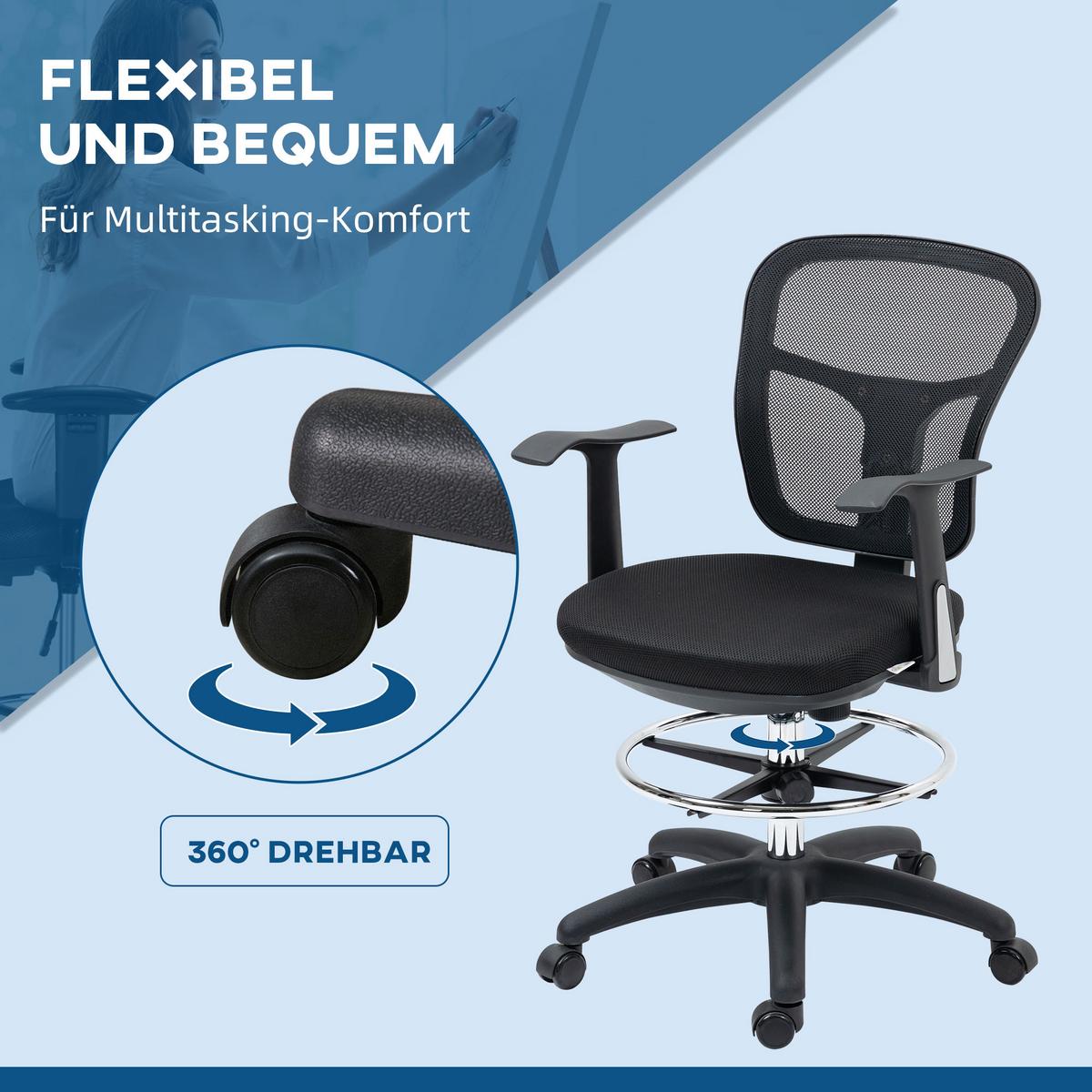 BÜROSTUHL, Drehstuhl, Mesh, Schwarz - Schwarz, Kunststoff (59/115/59cm) - Vinsetto